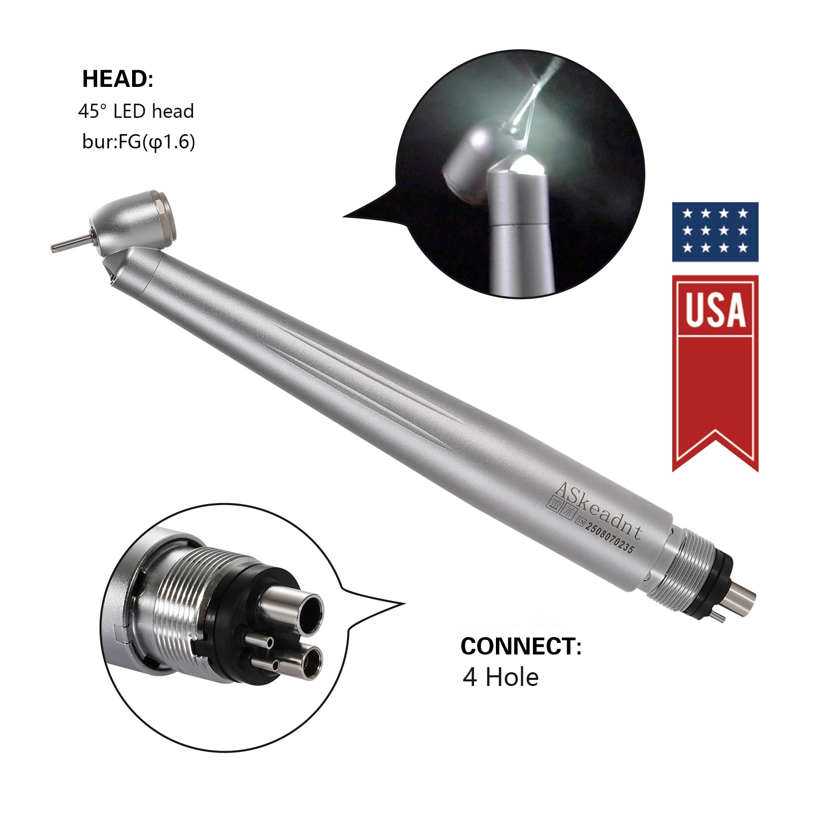 NSK Style SG20 Dental Implant 20:1 Reduction Contra Angle Handpiece Push Button