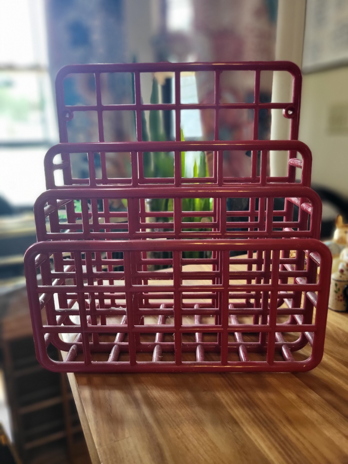 vintage Yaffa red plastic post-modern desk organizer