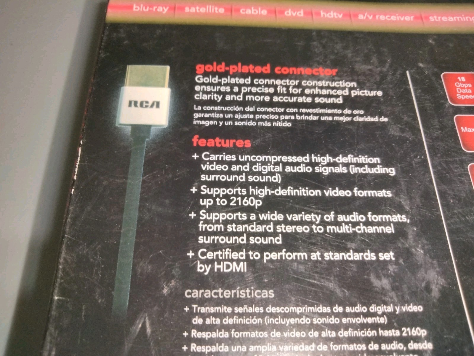 NEW RCA Ultra Thin 6′ HDMI Cable 2160p HDR 16 bit 18 Gbps DH6THE
