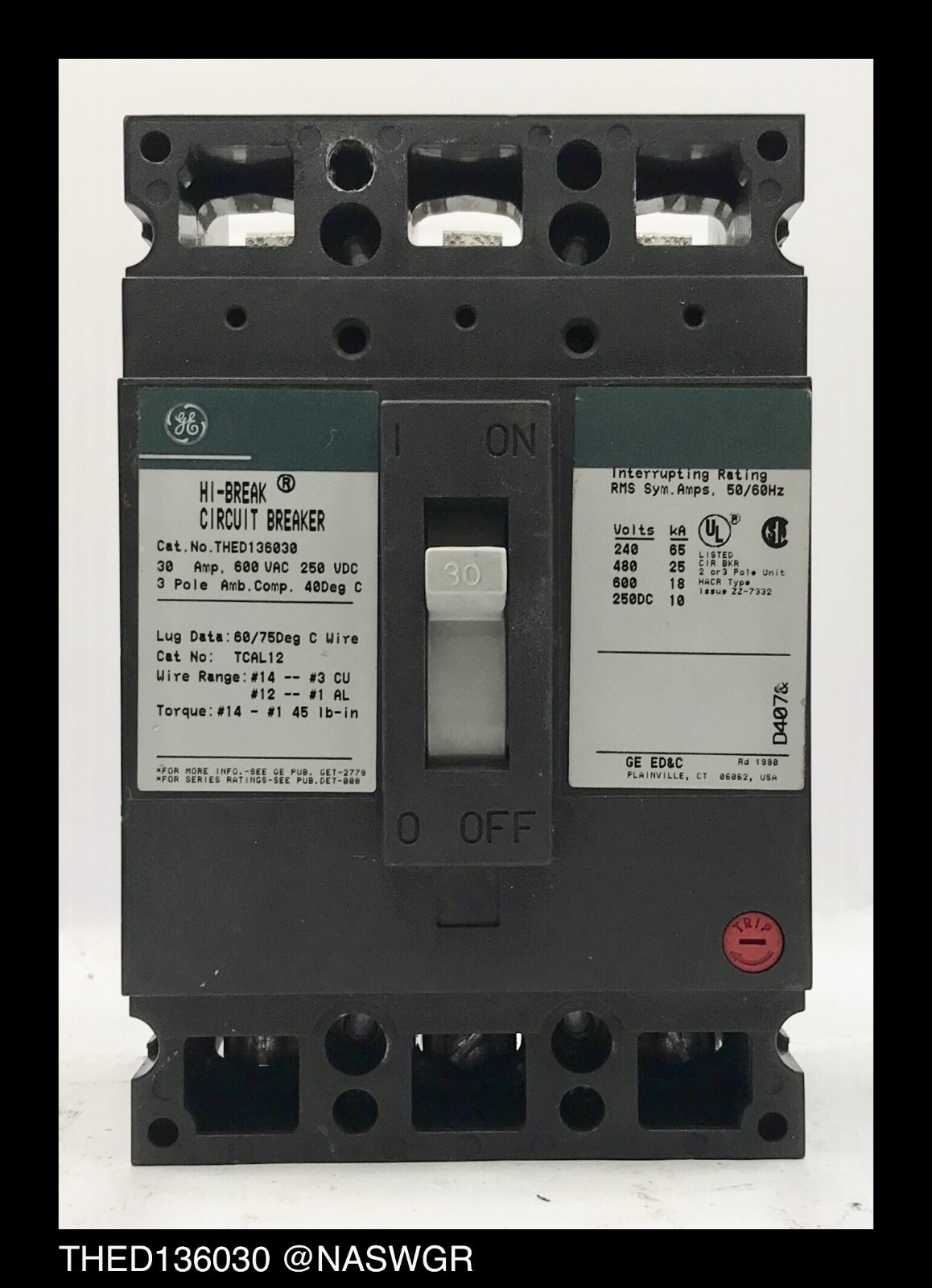 GE THED136030 Molded Case Circuit Breaker ~ 30 Amp – Tested/ 1Yr Warranty