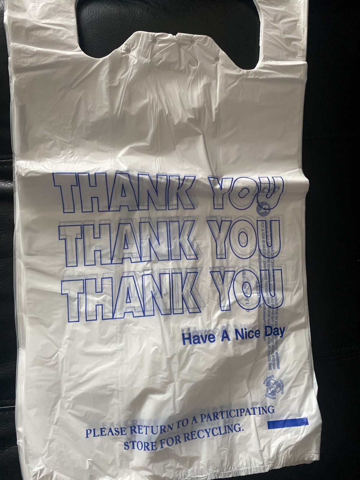 Bags 1/6 Large 21 x 6.5 x 11.5 «Blue Thank You» T-Shirt Plastic Grocery Bags