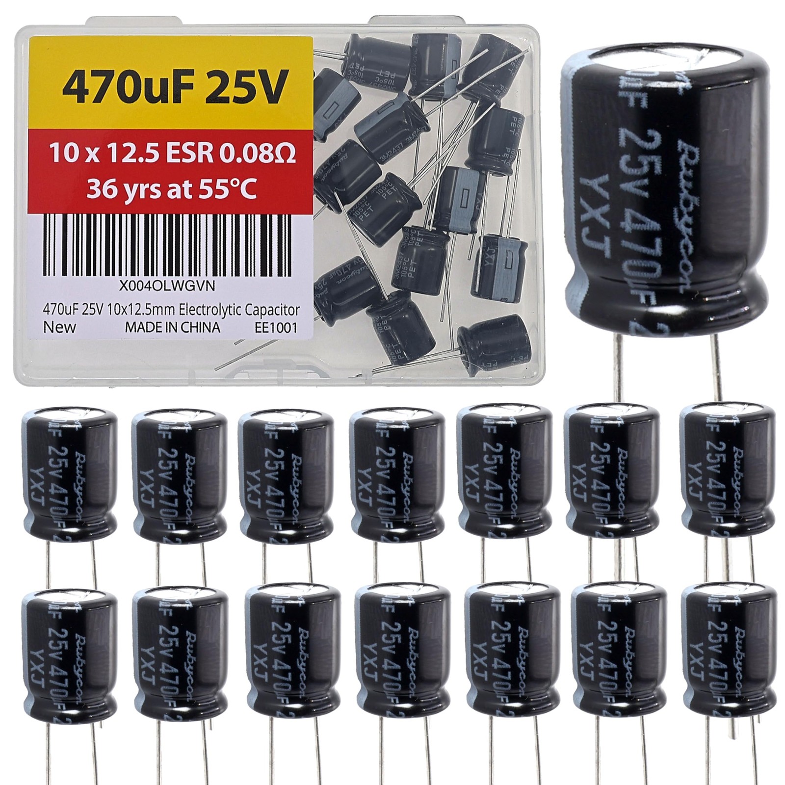 470uF 25V 10×12.5mm Rubycon Electrolytic Capacitor Low ESR 0.08Ω Long Life 36…