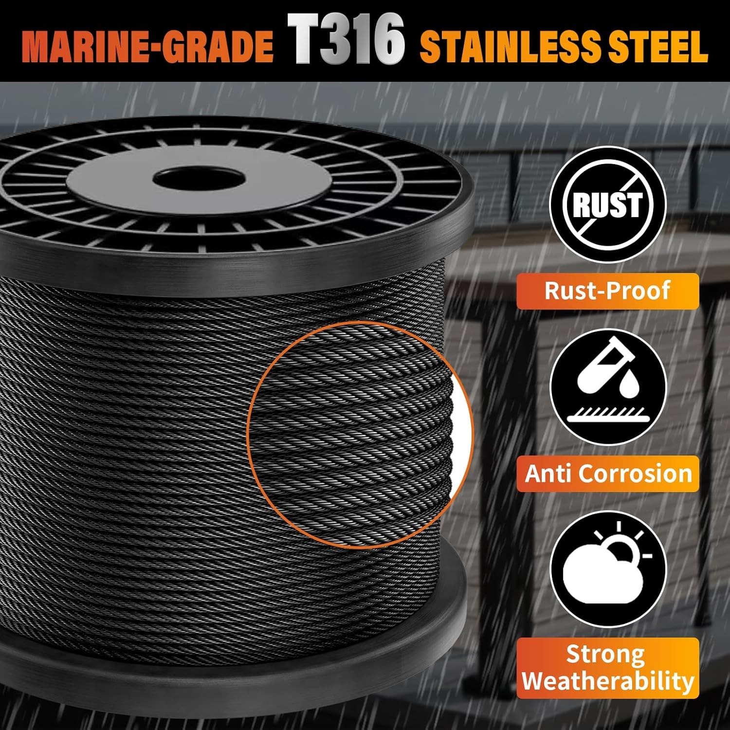 Black Stainless Steel Cable for Railing – 500FT 1/8″ T316 Wire Rope for Deck …
