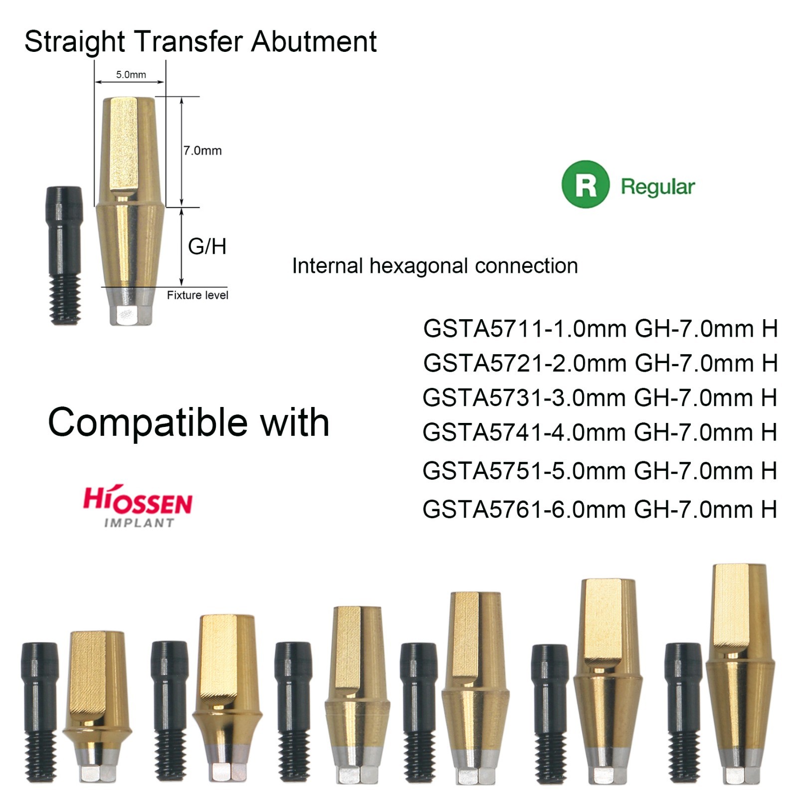 US Essential Treatment Transfer Abutment Cement Retained Fits Hiossen Implants