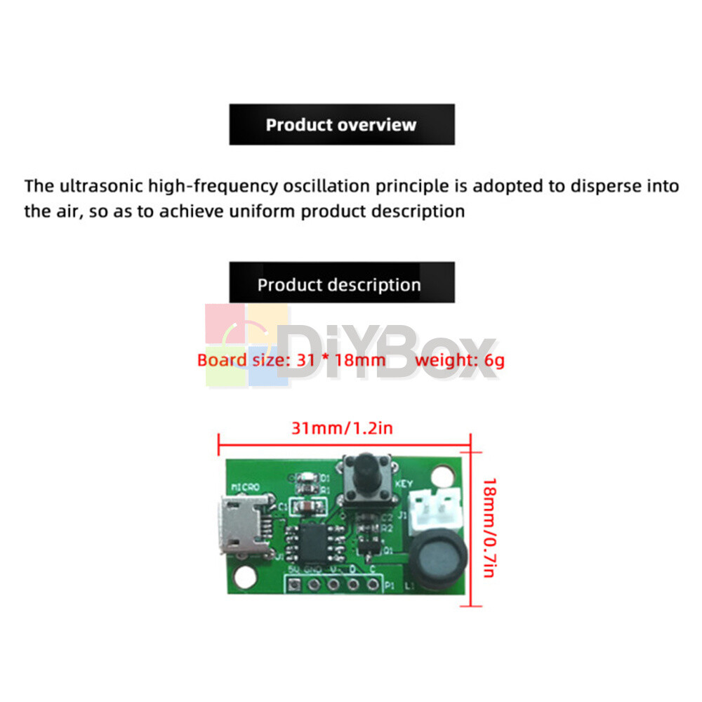 USB Ultrasonic Mist Maker Atomizing Fogger Ceramic Humidifier Module DIY 5V 2W