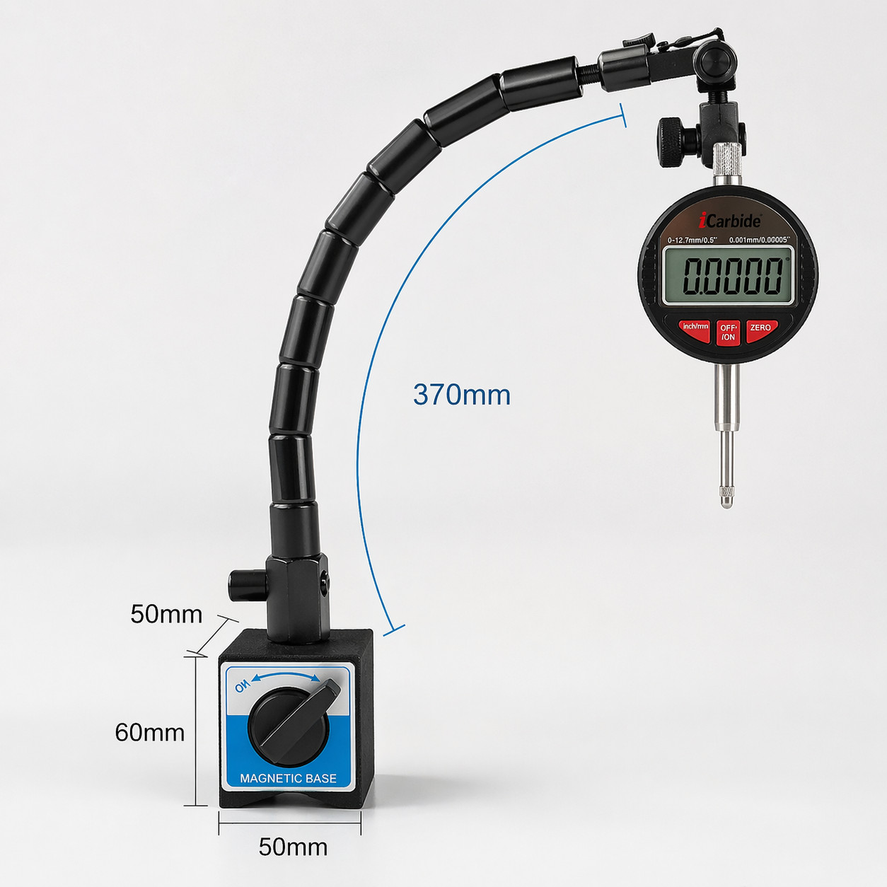 Digital Dial Indicator with Magnetic Base Holder 0-12.7mm (0-0.5″) Range 0.001mm