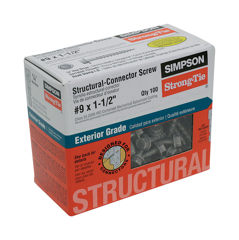 Simpson Strong-Tie SD9112R100 Galvanized Hex Head Connector Screw #9 x 1.5 in.
