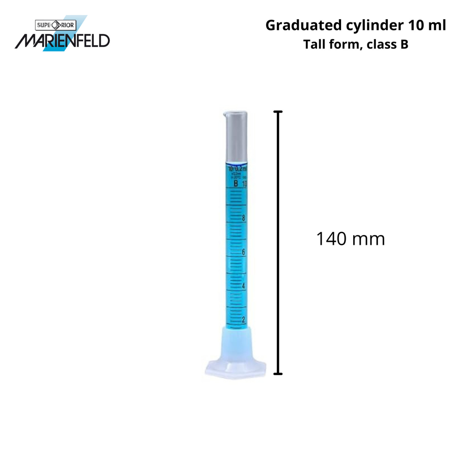Marienfeld Superior Graduated Cylinder 10ml-1000ml, Soda Lime Glass, Class B.