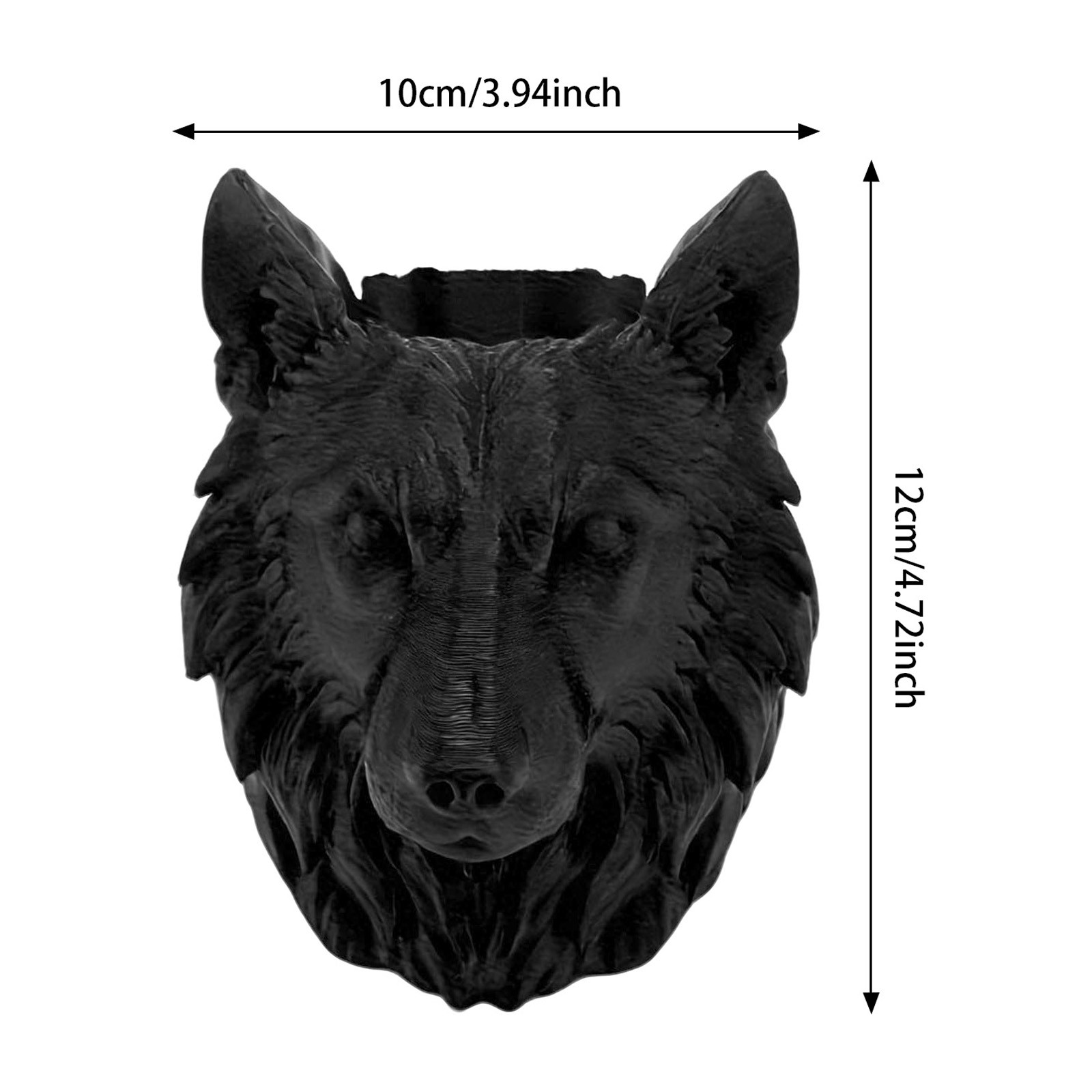 3D Printed Wolf Head Pen Holder, Black Plastic Animal Desk Stationery Organizer