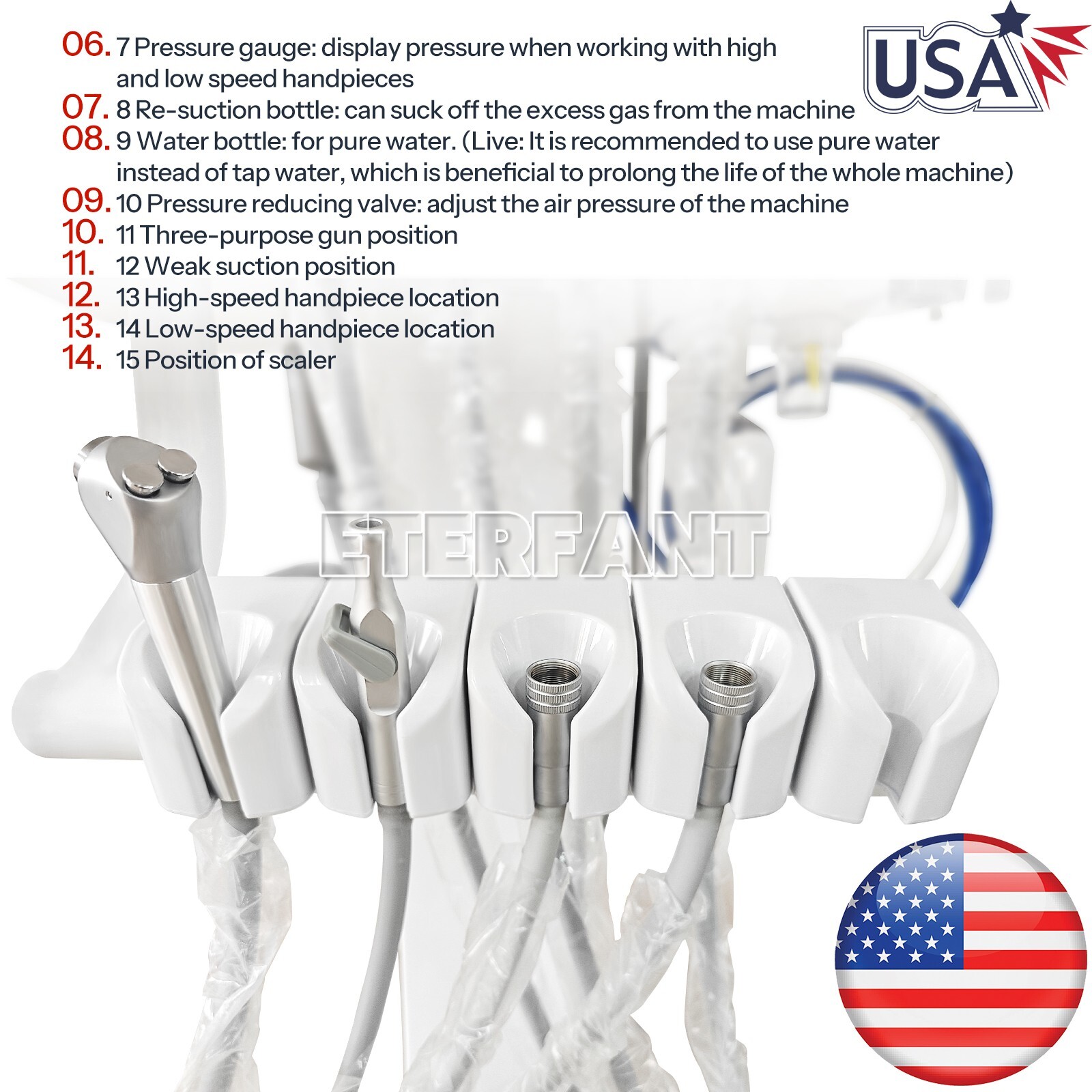 Dental Delivery Unit System Cart Treatment 4H/Wall Hanging Turbine Unit 4H US