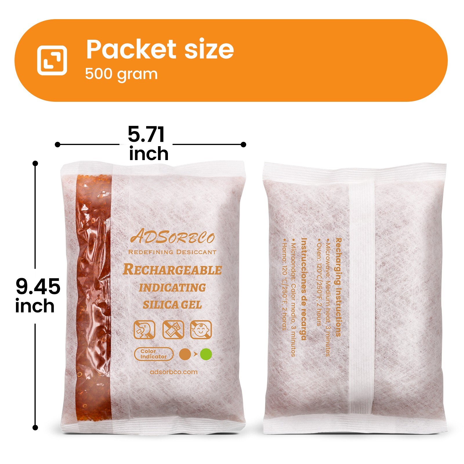 [500g 10p]Adsorbco Rechargeable Desiccant Packs, Indicating Silica Gel Packets