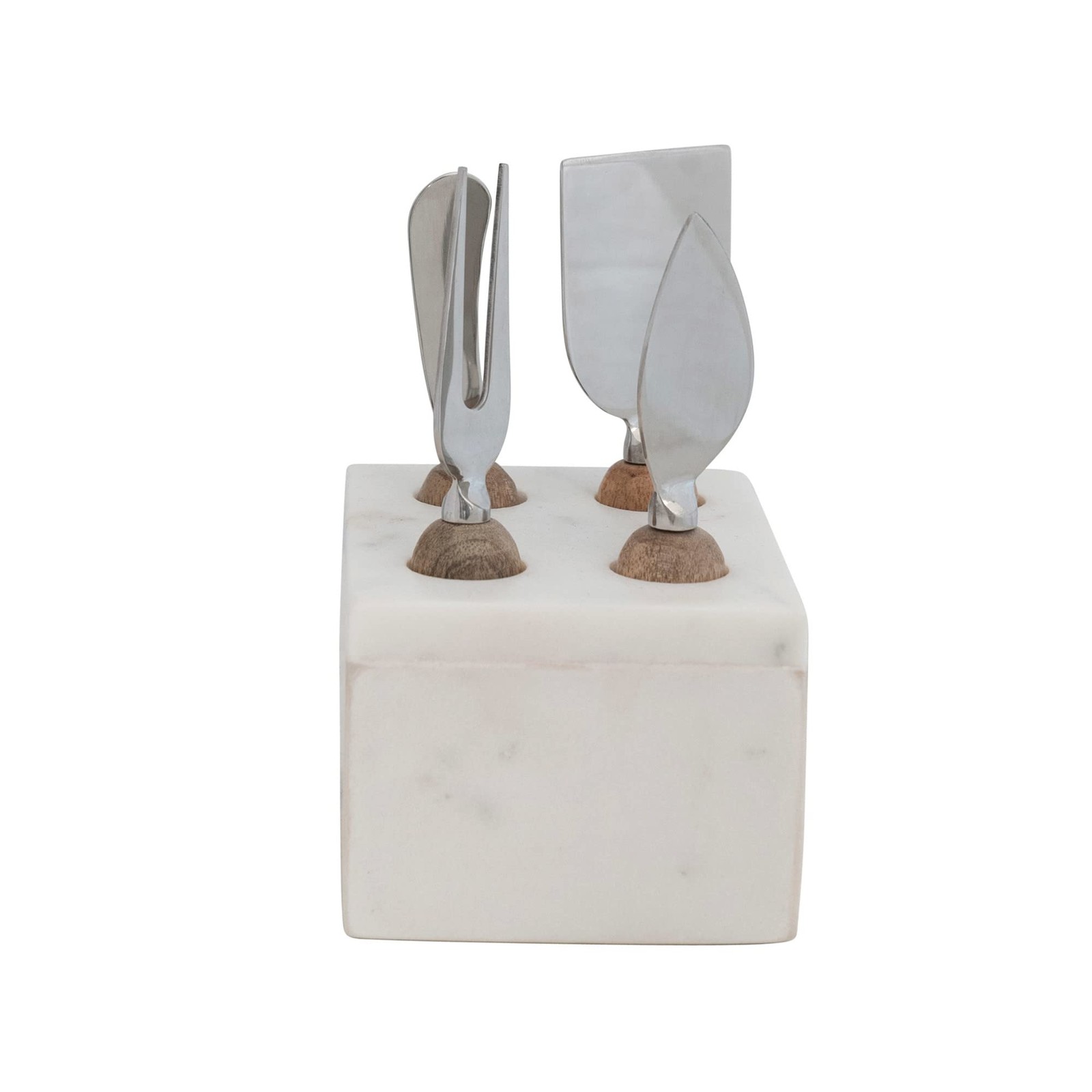 Creative Co-Op Modern Stainless Steel Cheese Servers Wood Handles And Marble