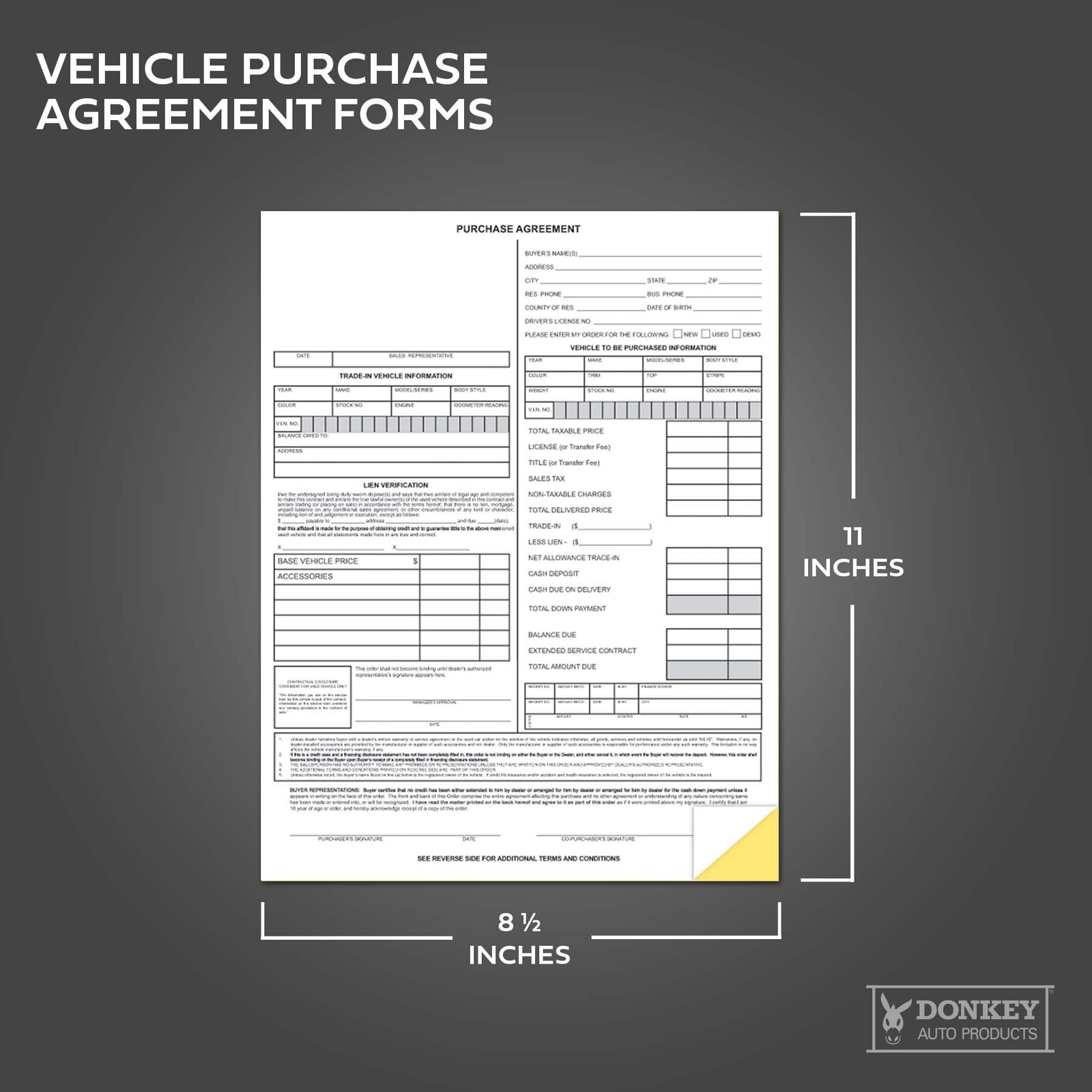 Vehicle Purchase Agreement Forms (2-Part) (100 per pack)