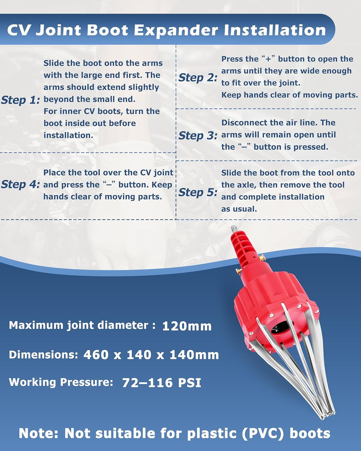 Pneumatic Air Power CV Joint Boot Expander Install Tool for Rubber Boots No PVC