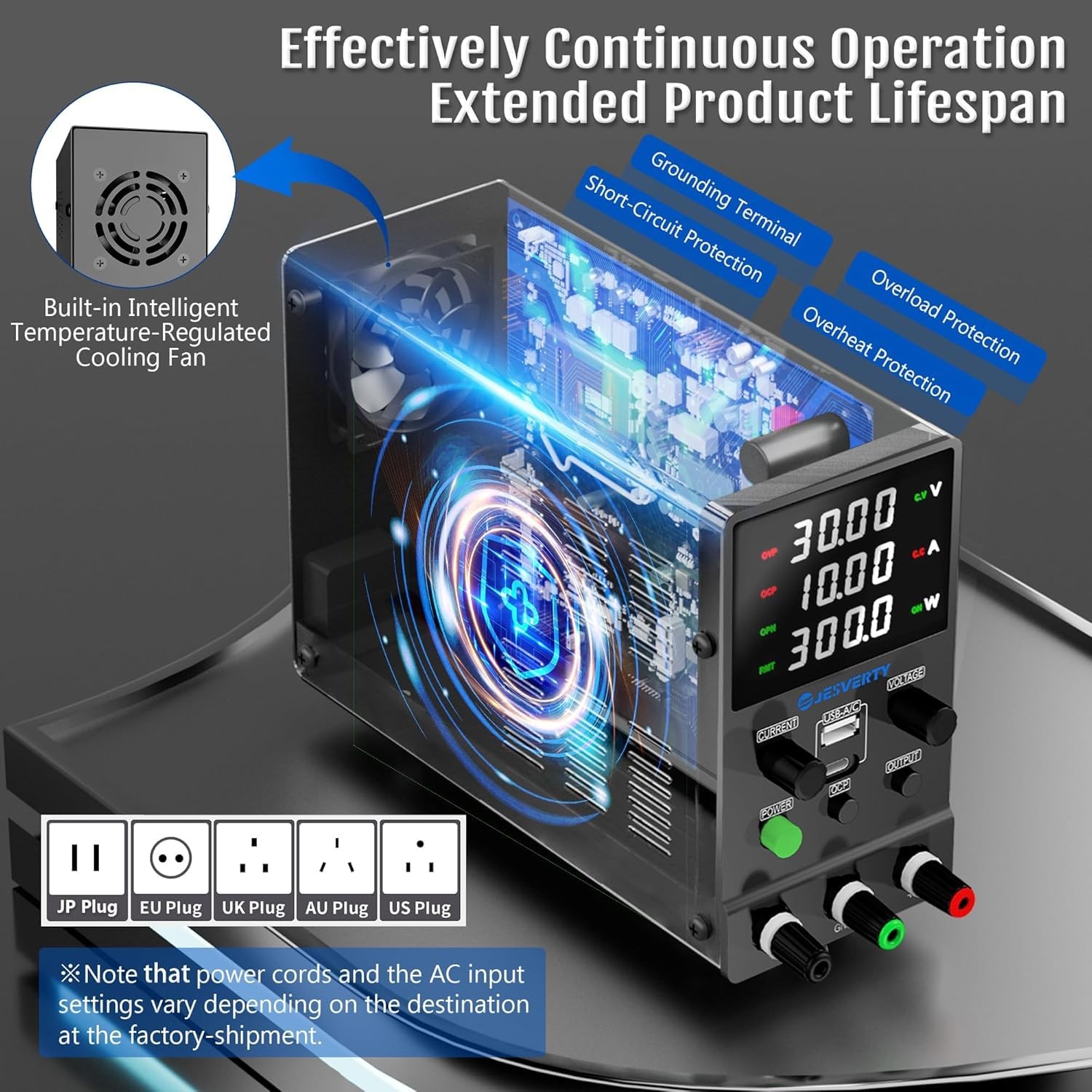 Jesverty DC Power Supply Variable, 0-32V 0-10A Adjustable Switching DC Regula…