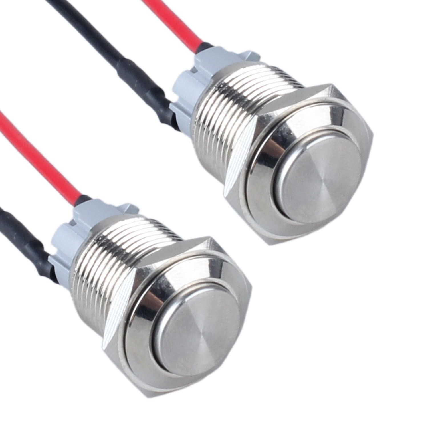 DMWD 2pcs 19mm Latching Metal Push Button Switch High Round Latching, Silver