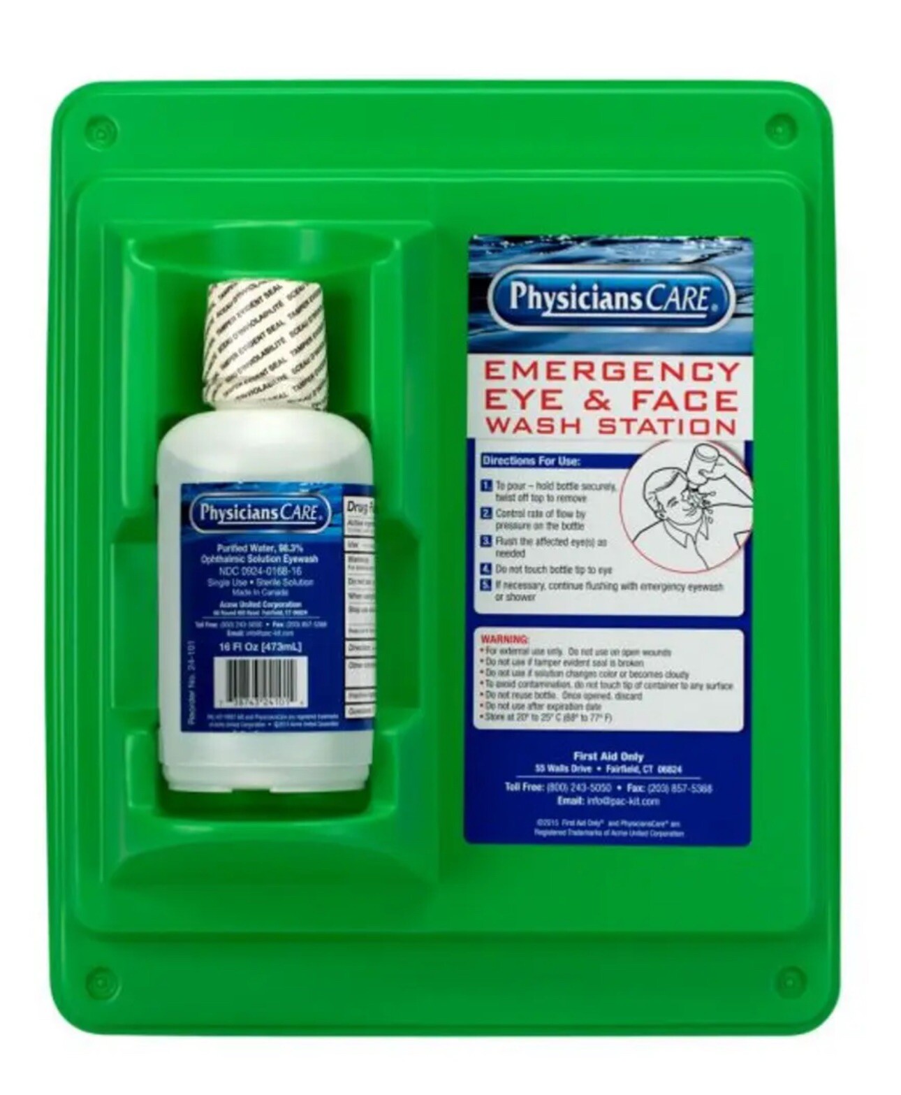 First Aid Only 24-000 PhysiciansCare Eyewash Station Mounted Single 16 Oz Bottle