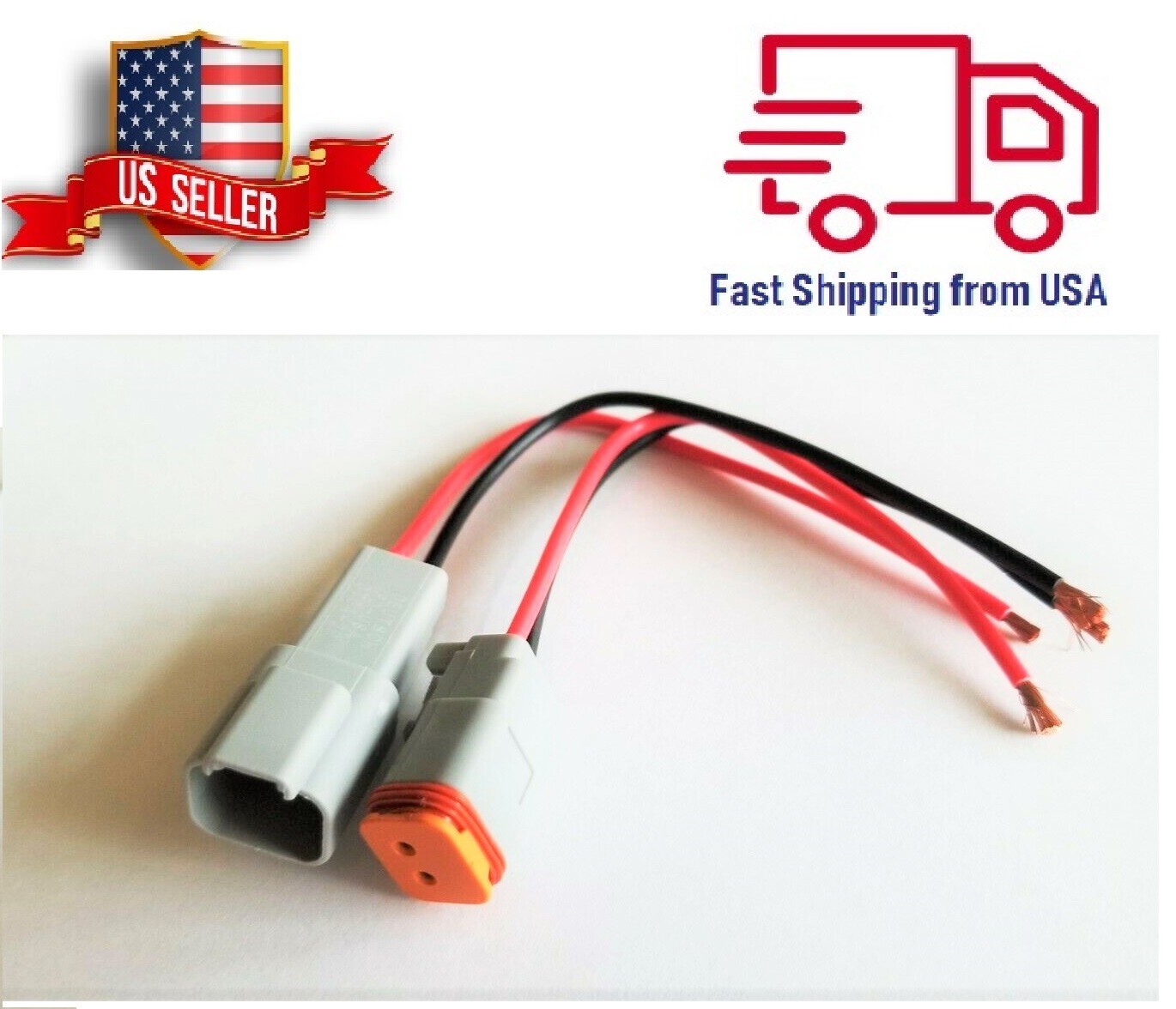 14 AWG Assembled Deutsch 2 Pin waterproof connector 6″ wire