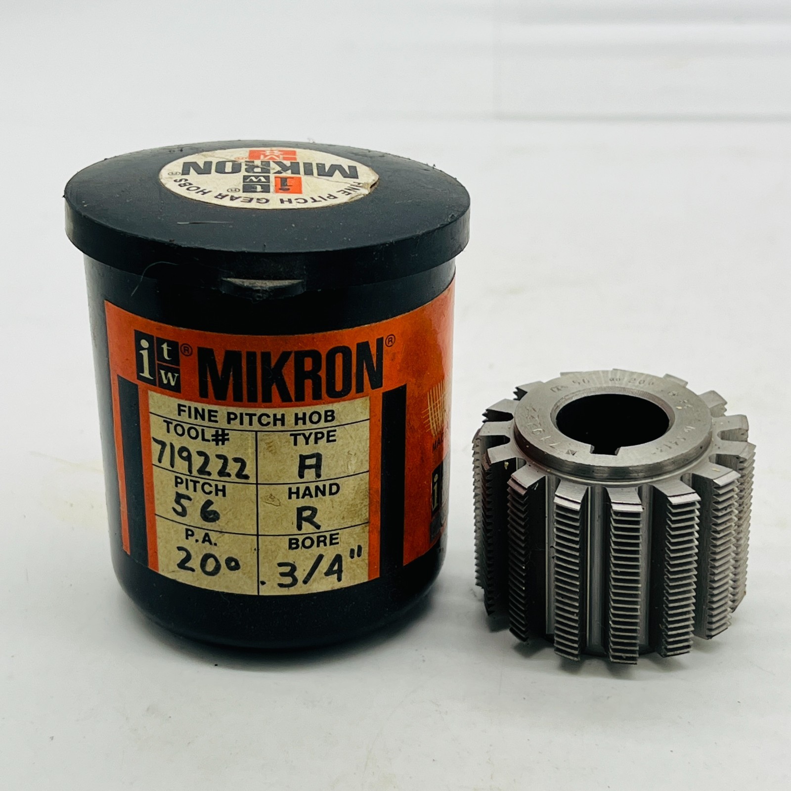 Mikron Fine Pitch Gear Hob #719222 Pitch Mod 56 P.A. 20° 3/4″ Bore Switzerland