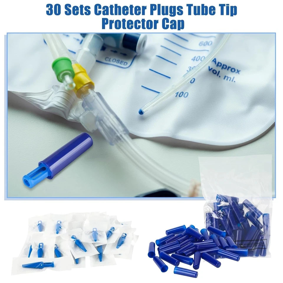 30 Sets Blue Catheter Plug Tube Tip Protectors Individually Packaged