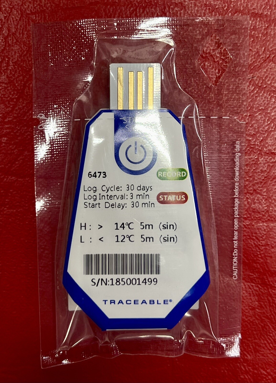 Traceable 6473 Single-Use Data Logging Thermometer, 3 min/30 days, 12-14°C, 40pk