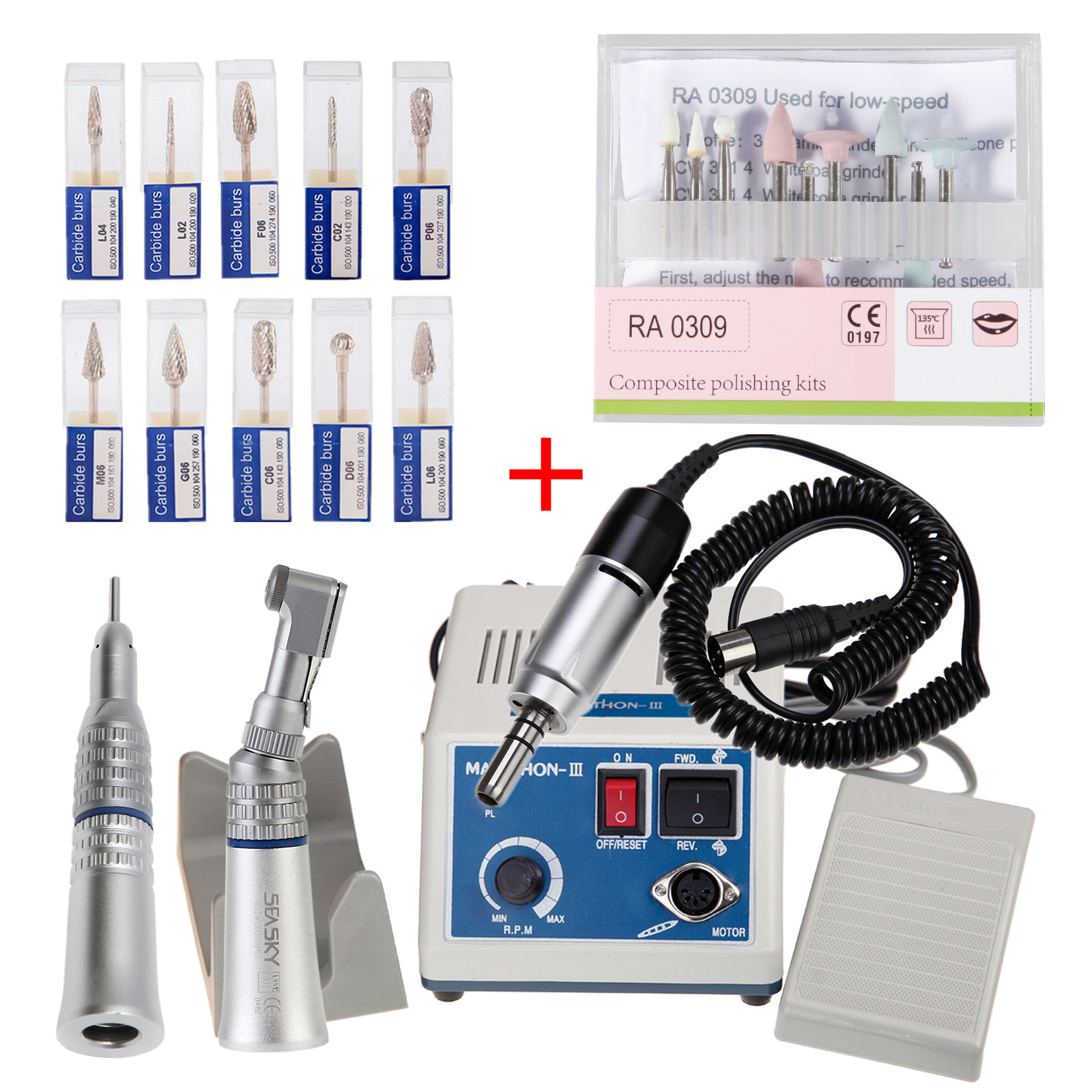 Marathon Dental Lab Electric Polishing Micromotor /35K RPM Motor Handpiece /Burs
