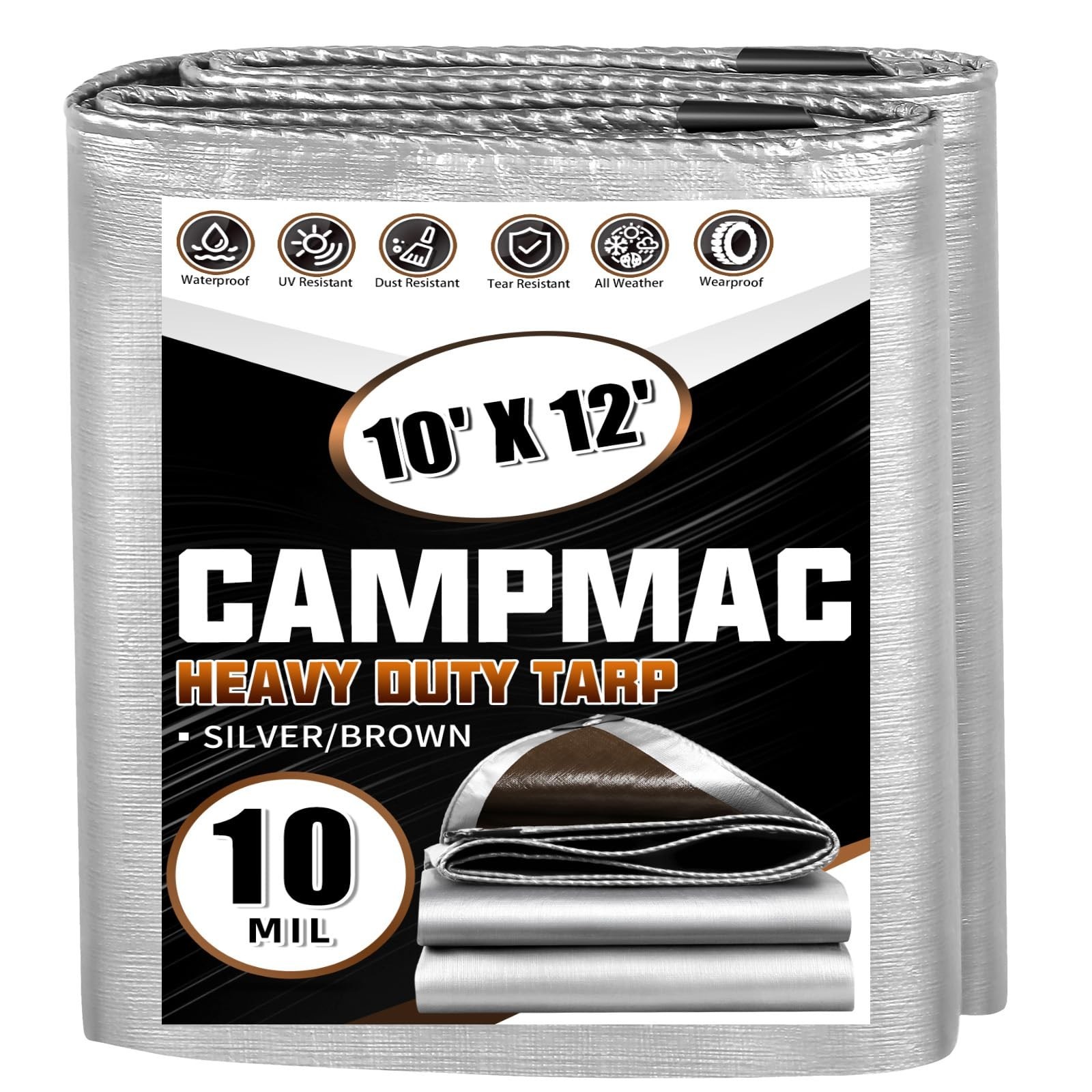 Tarps Heavy Duty Waterproof 10×12 Ft, 10 Mil Thick, High Durability, Rip, UV …
