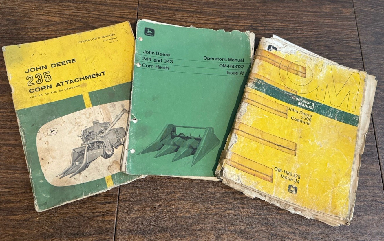 Three (3) John Deere Combine & Heads Operator Manuals from the 1960 & 1970’s