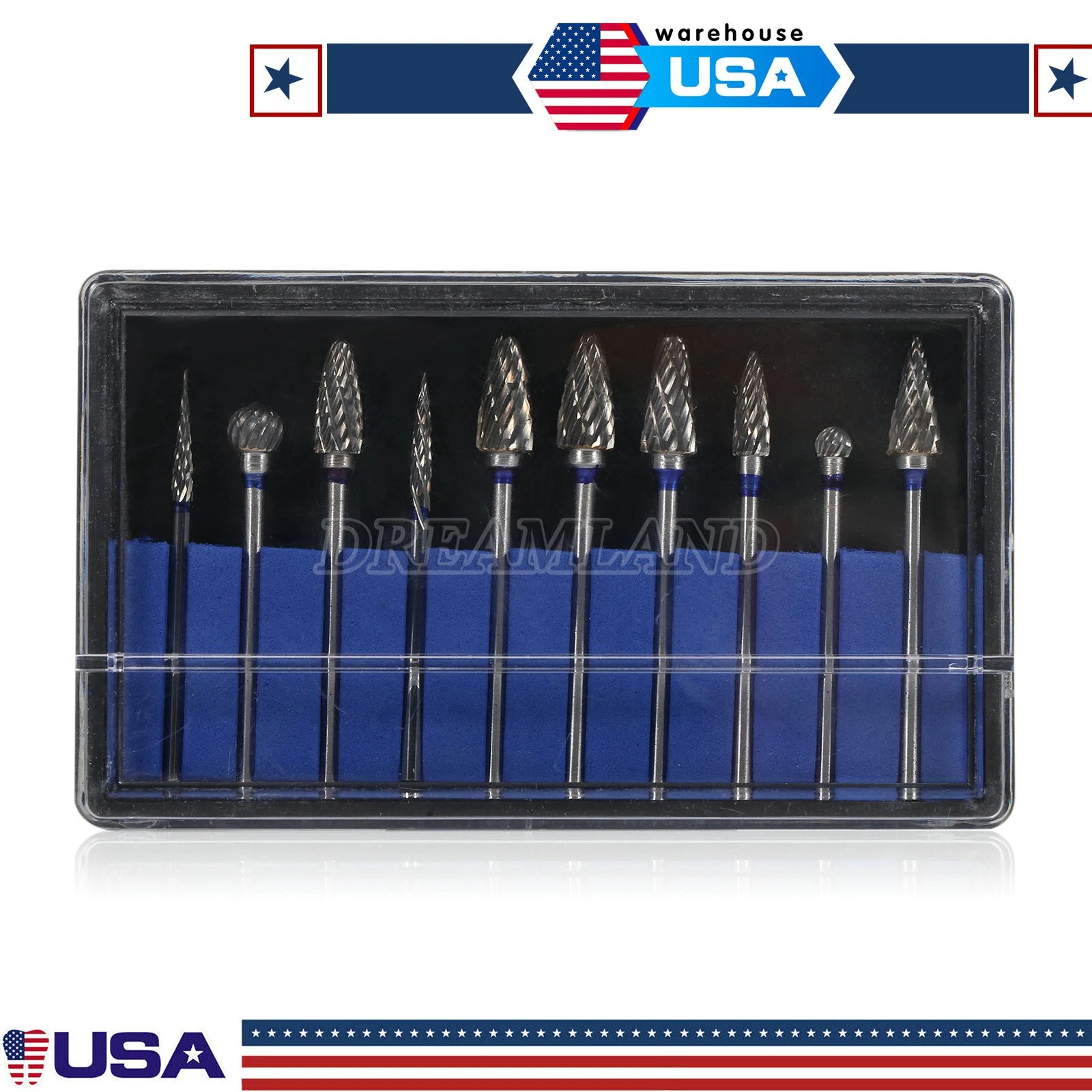 10Pcs Dental Lab Polishing Bur Drills Tungsten Steel Carbide Burs 2.35MM HP