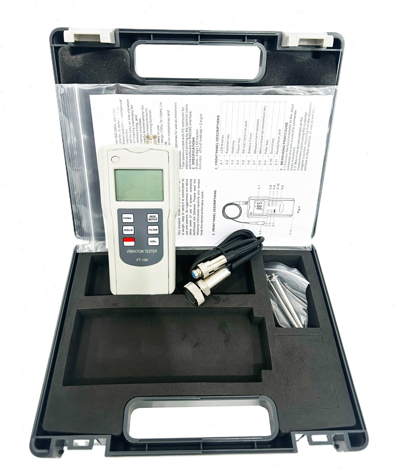 Vibrometer with Acceleration 0.1-400.0m/s² Equivalent Peak/0.3-1312ft/s²/0.0-40g
