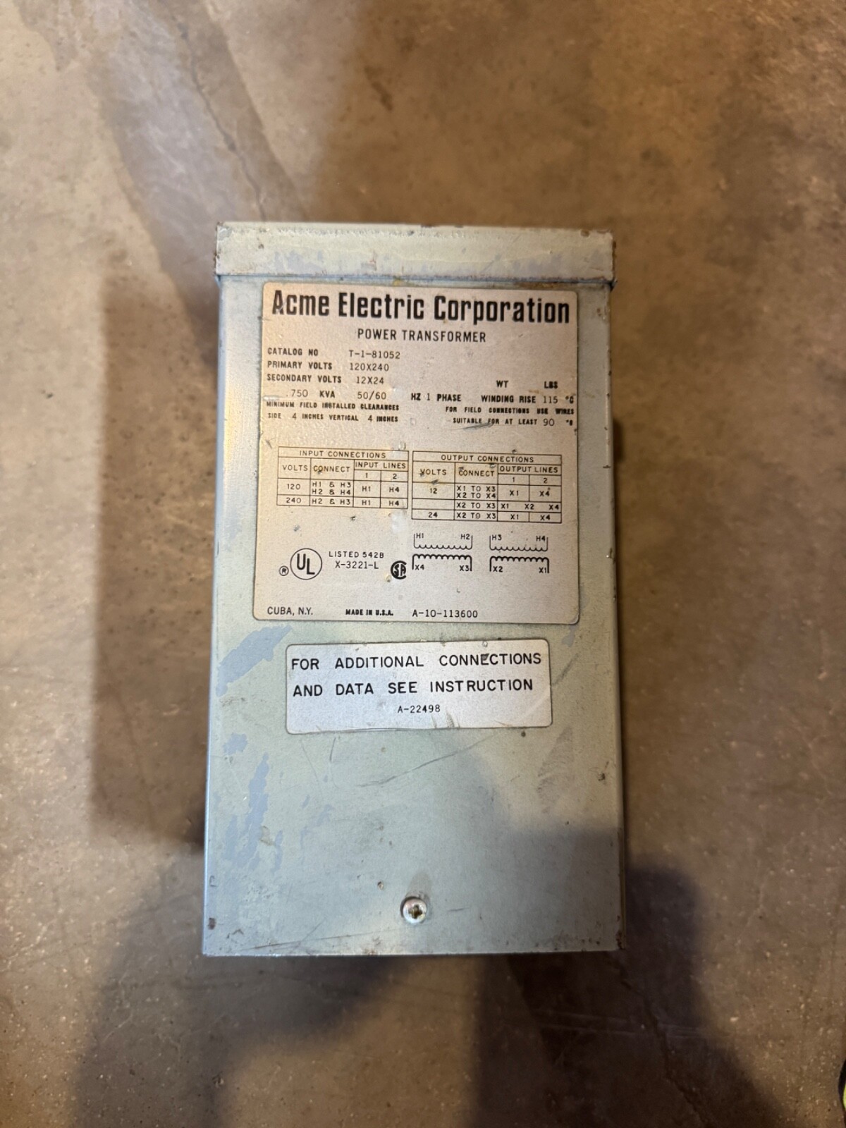 ACME Transformer T-1-81052 General Purpose Transformer 120/240V 750 KVA (r19)