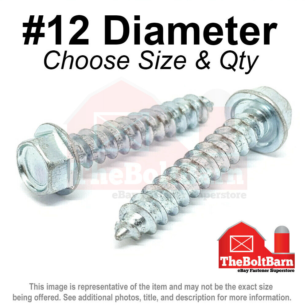 #12 Hex Washer Head Self Tapping Sheet Metal Screws Zinc (Pick Length & Qty)