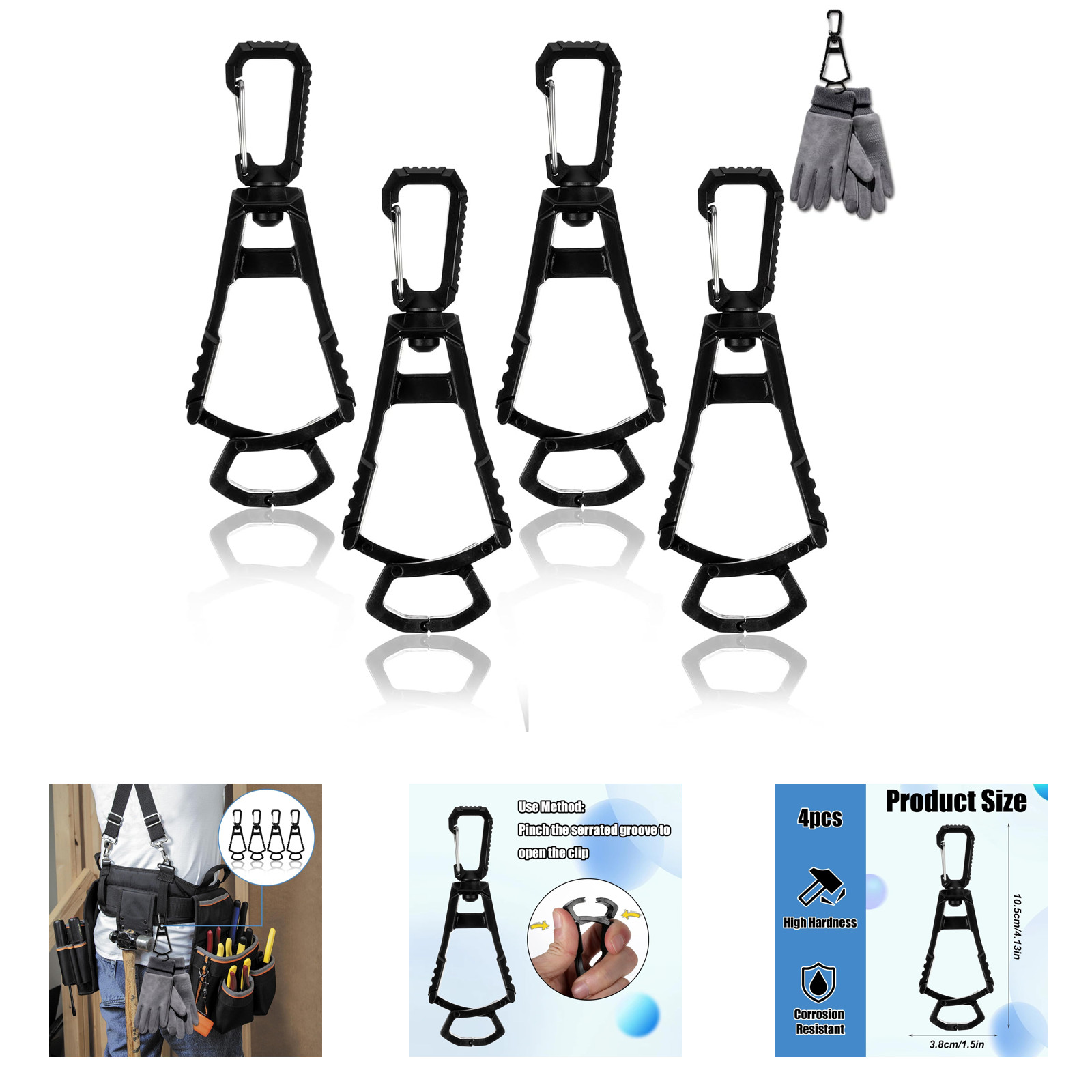Glove Clips Pack of 4 PVC Iron Work Glove Holder for Construction and Tactical