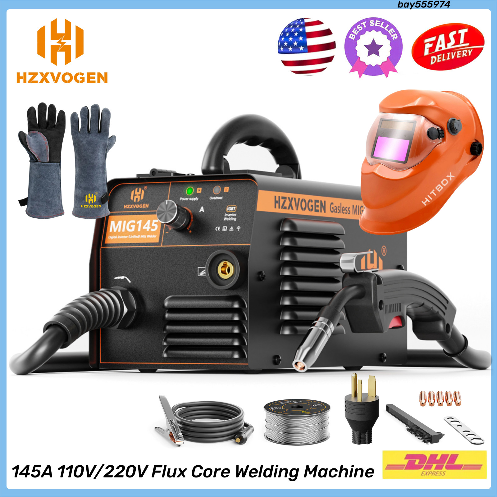 145A 110V 220V Gasless MIG Welder Dual Volt Flux Cored Wire IGBT Welding Machine