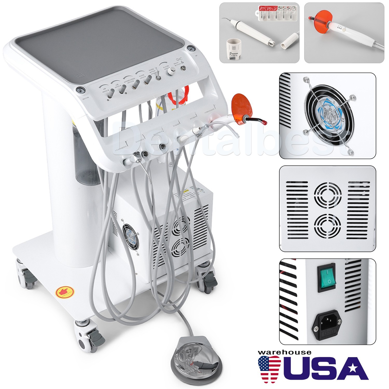 Dental Delivery Unit Rolling Cart Air Compressor Suction 4H /Lubrication System