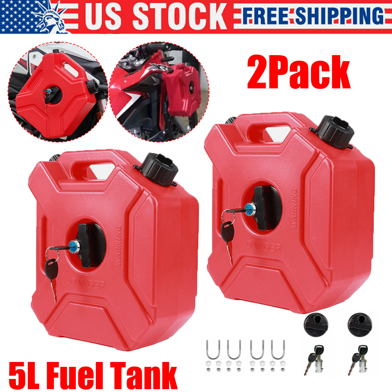 2Pack Portable 5L Gas Fuel Tank Petrol Storage Can For ATV UTV Motorcycle Car