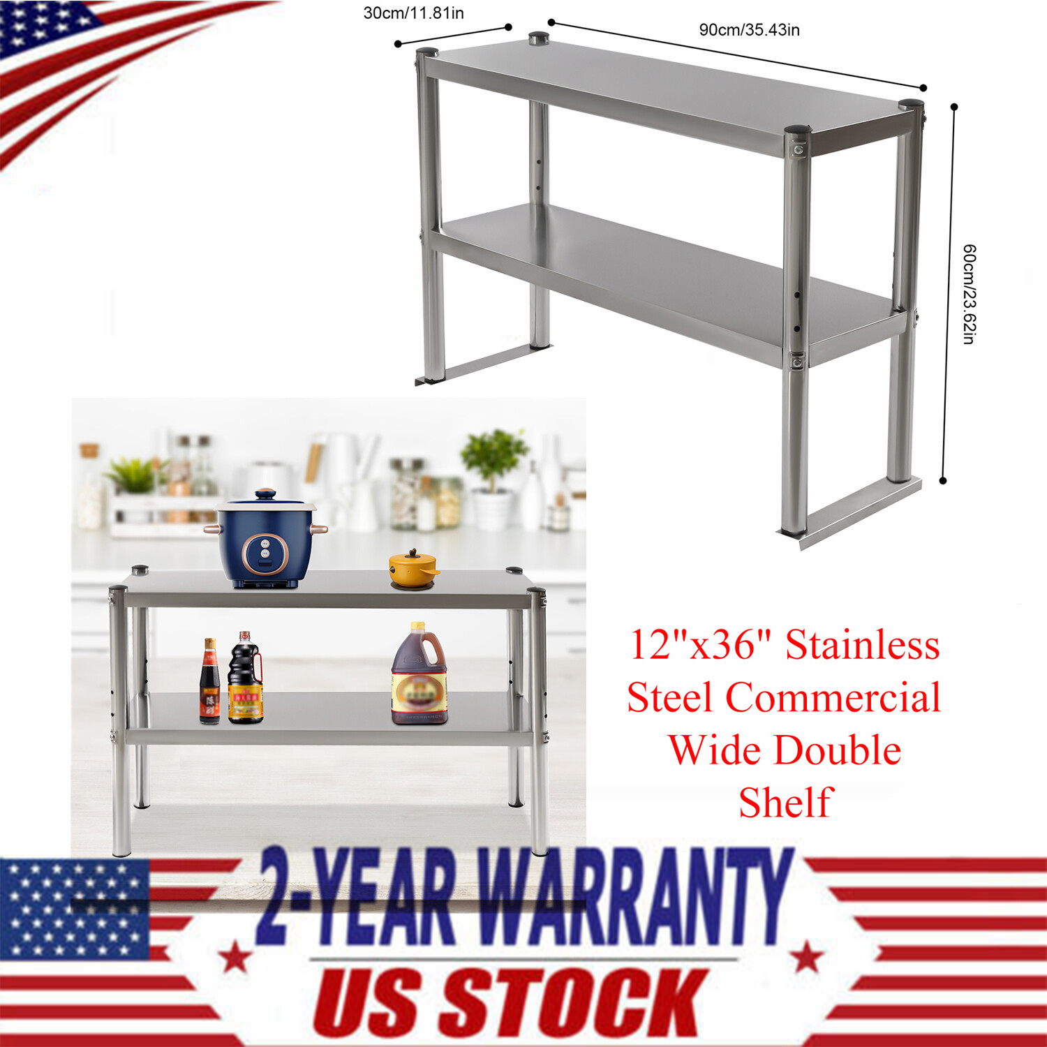 Tabletop Two Levels Of Storage Space Adjustable Shelf For Prep Table 12×36 Inch
