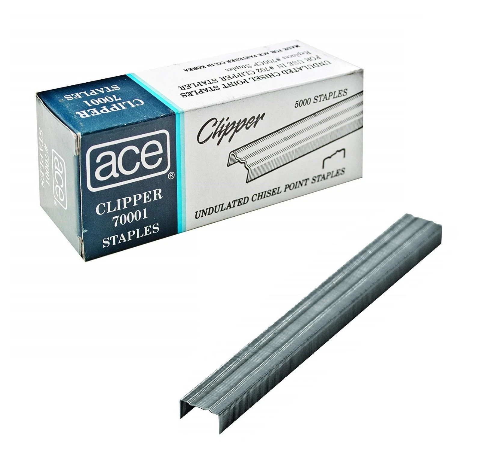 Ace Office Products 70001 Staples, Undulated, For 07020 Clipper Plier, 5000/BX