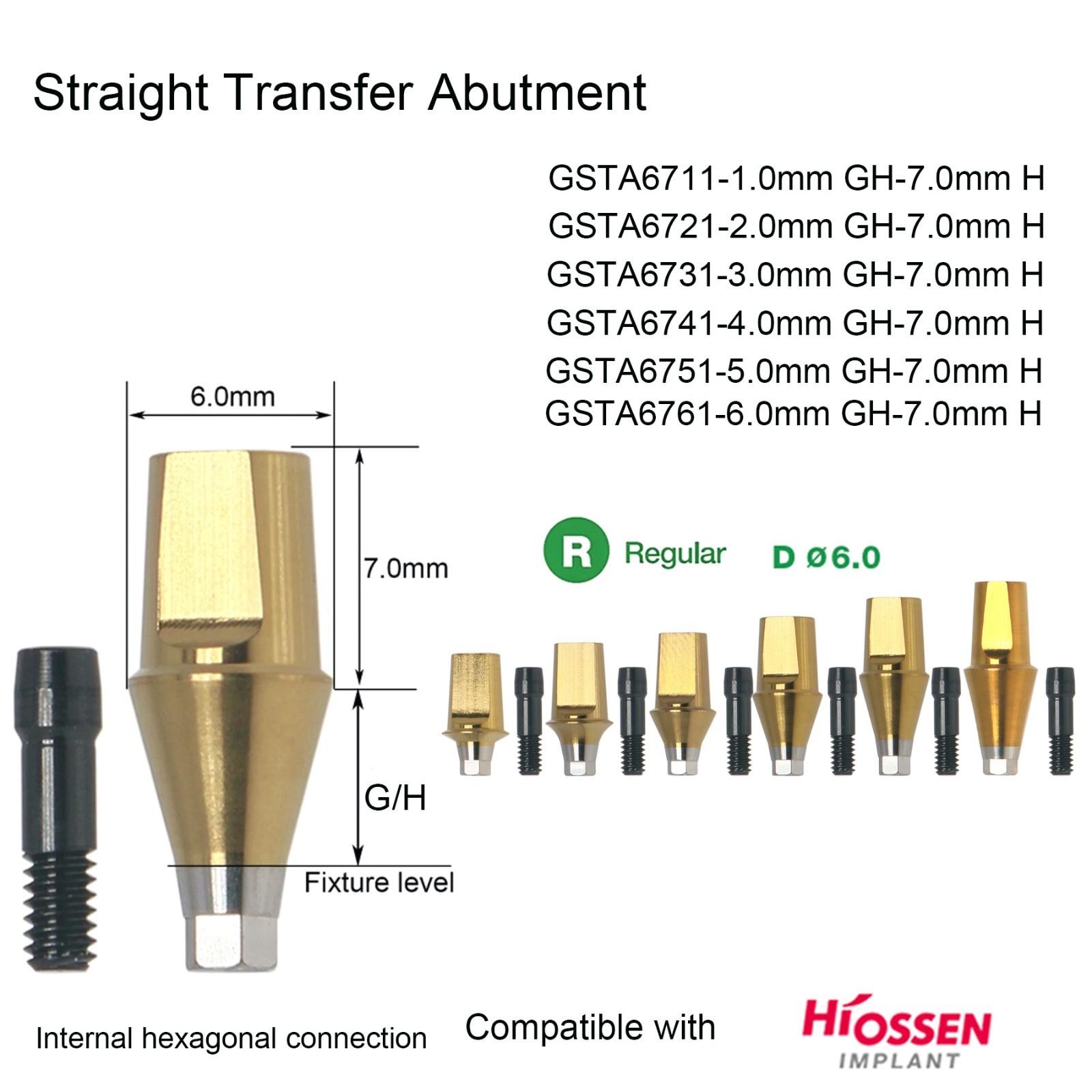 US Essential Treatment Transfer Abutment Cement Retained Fits Hiossen Implants