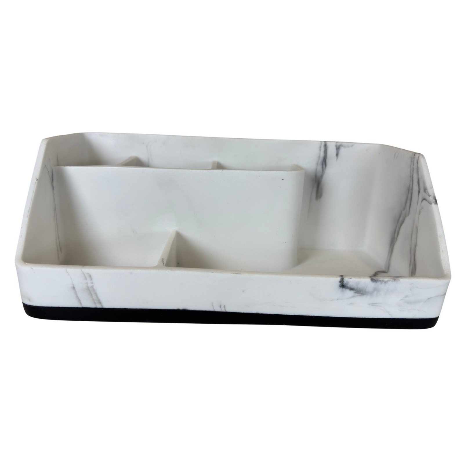 Modern Marble Pattern Desk Organizer White Grey 5 Compartment Stationery Caddy