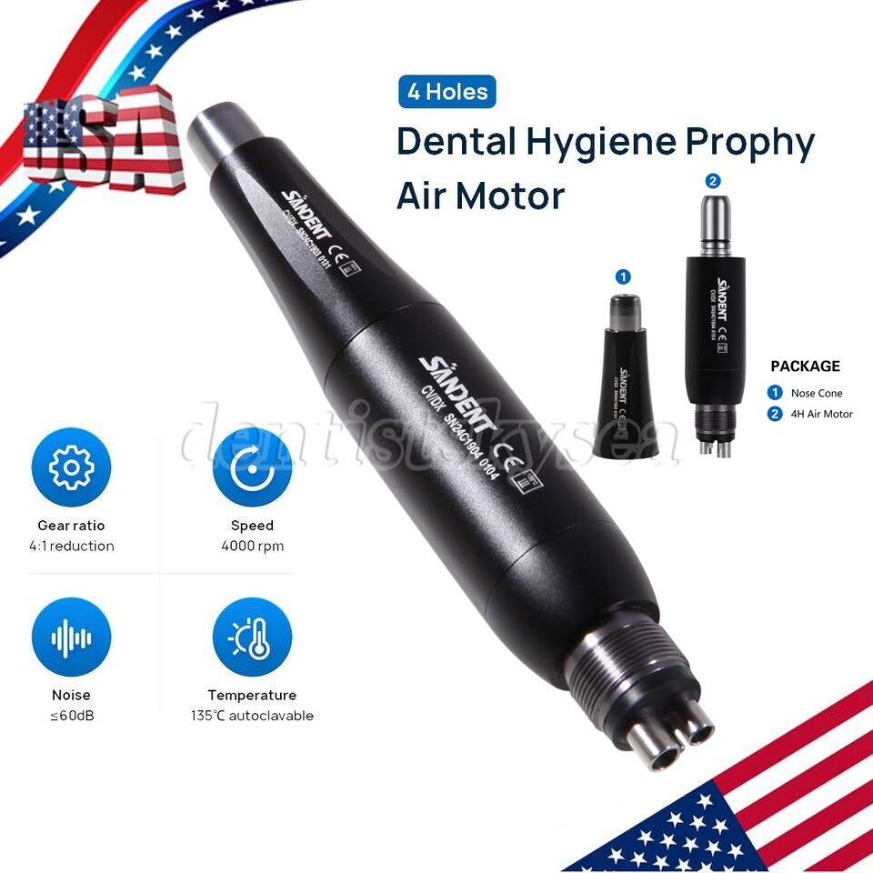 SANDENT 4:1 Reduction Hygiene Prophy Handpiece Air Motor 4Holes & Nose Cone