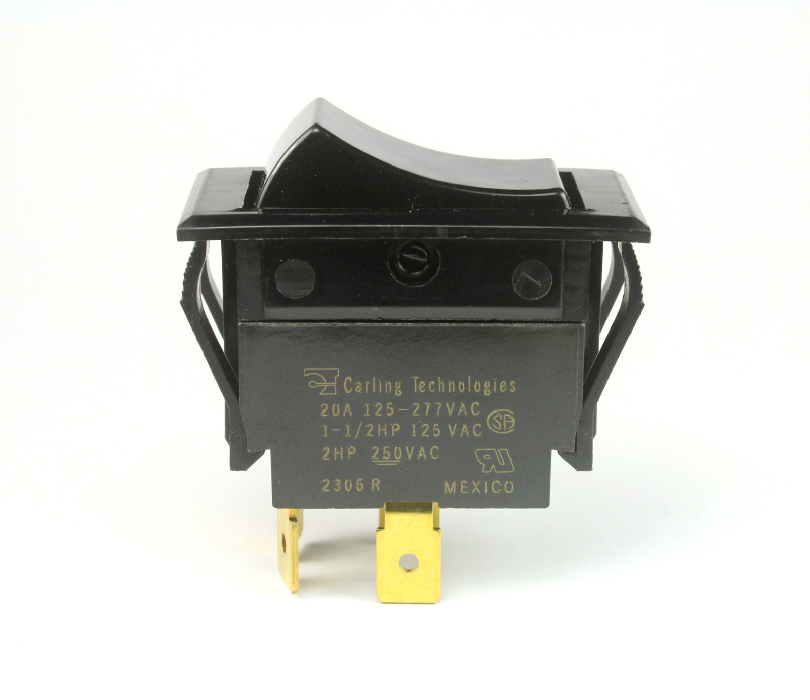 CARLING Rocker Switch, DPST, 20A at 277VAC, Snap-In, 1 1/2HP at 125VAC, 4 pins