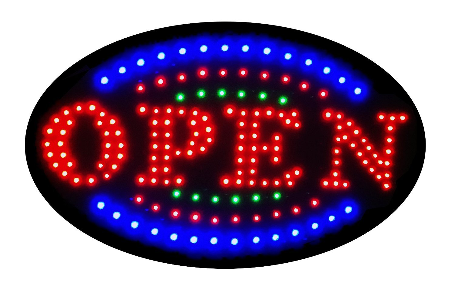 Jumbo 24″ x 13″ LED Neon Sign with Motion – «OPEN» with Blue/Green Tracer (B161)
