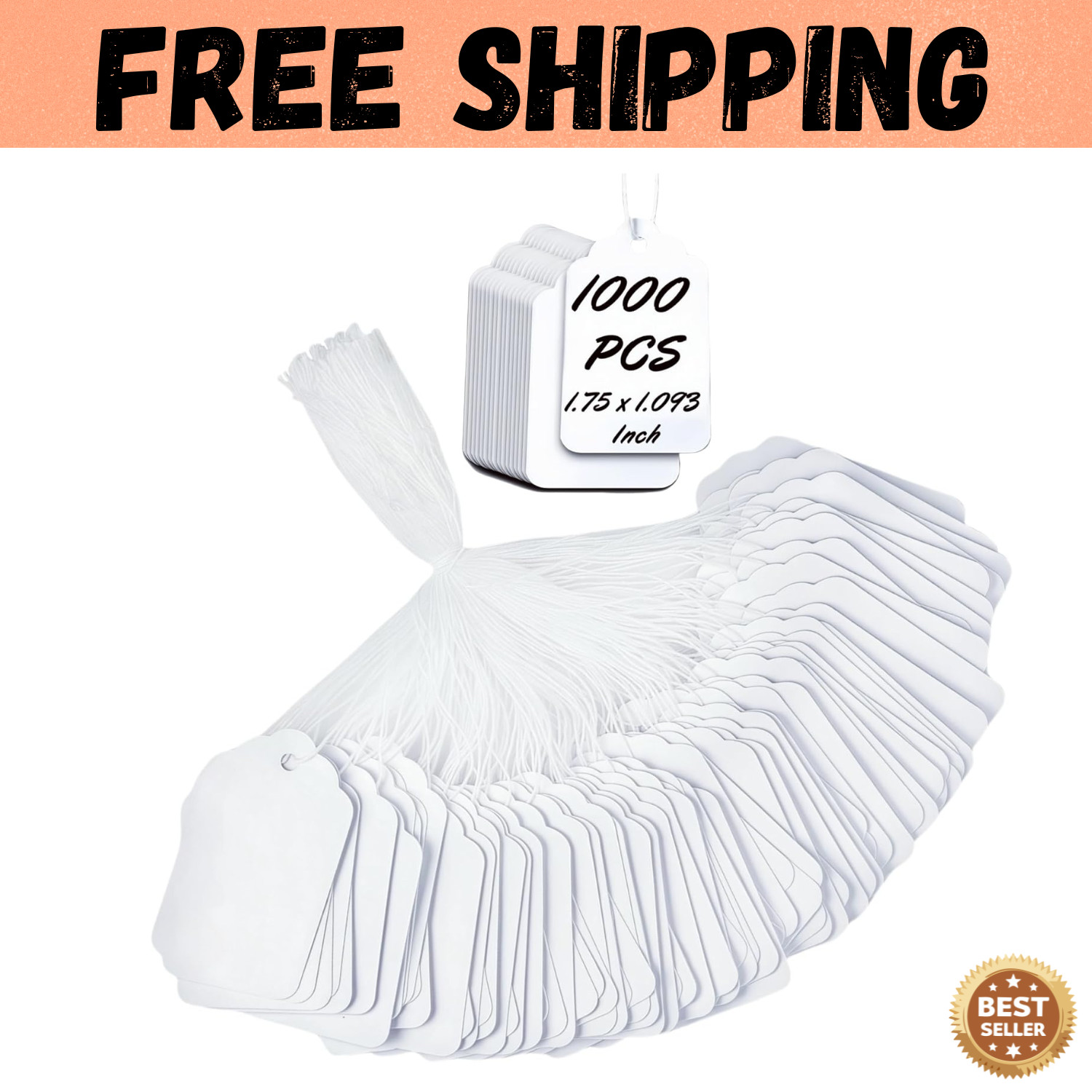 1000 Garage Sale Price Tags Size #5 White Merchandise Hang String Strung Garment