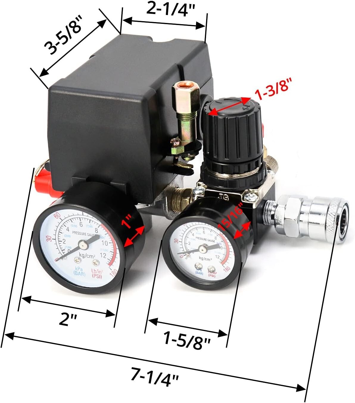 Air Compressor Pressure Switch Control Valve 90-120PSI Pressure Regulator Gauge