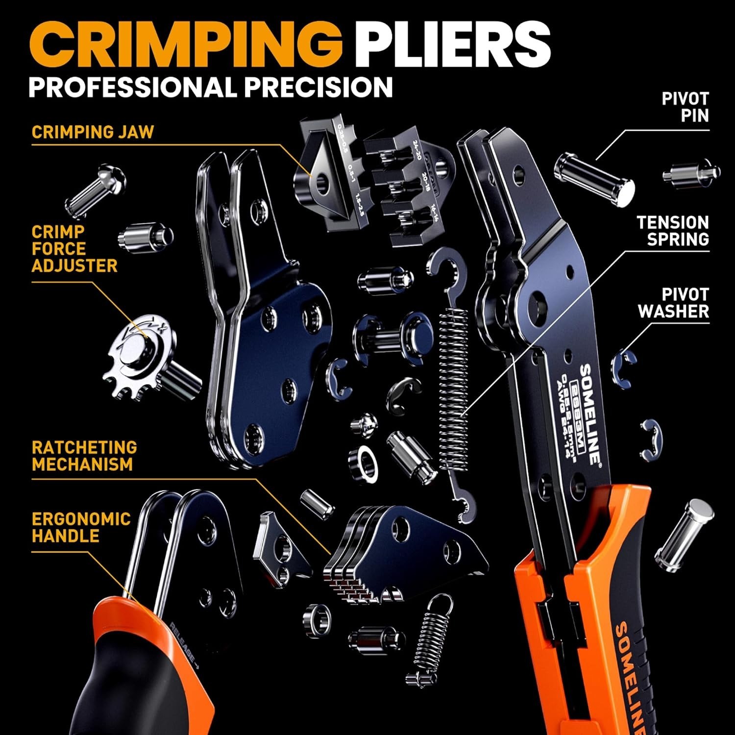 Ergonomic Wire Crimp Tool Kit with 14 Male & Female Terminal Sizes – Heavy Duty