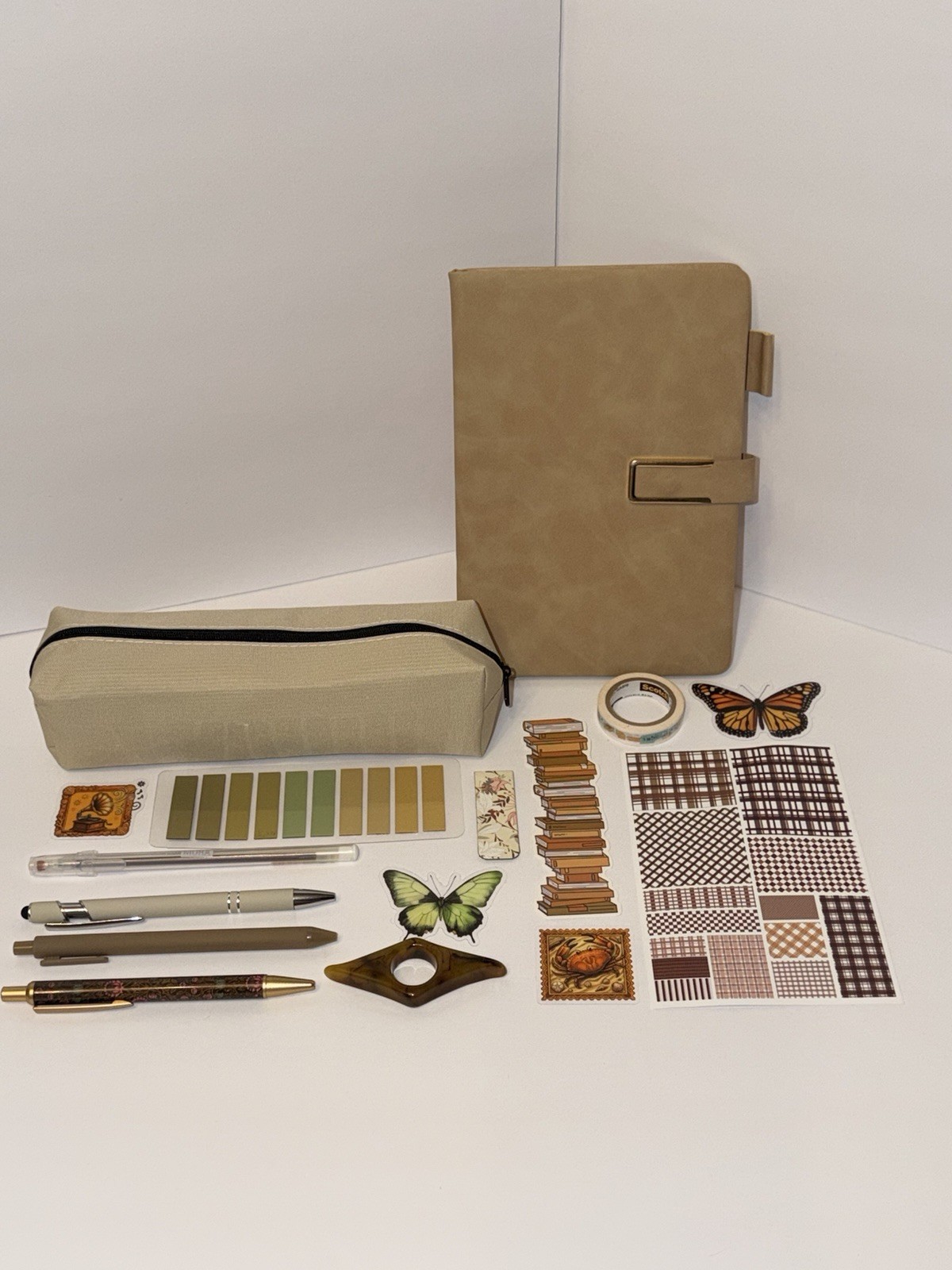 Beige Journal with various matching Stationary 16 piece Lot