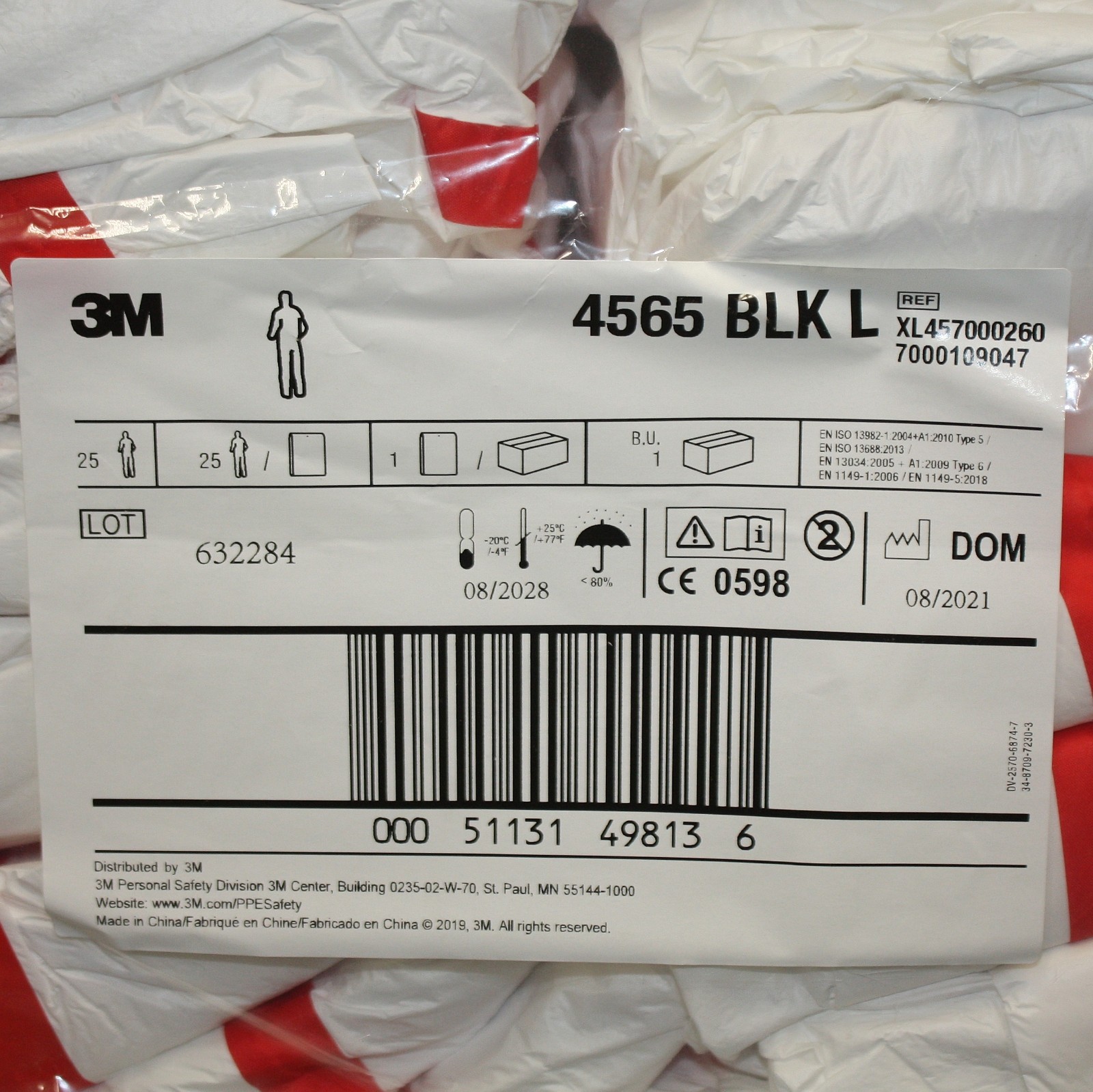 (25) 3M Disposable Coverall 4565-BLK-L, 7000109047, Large, Class ISO 1 & Above