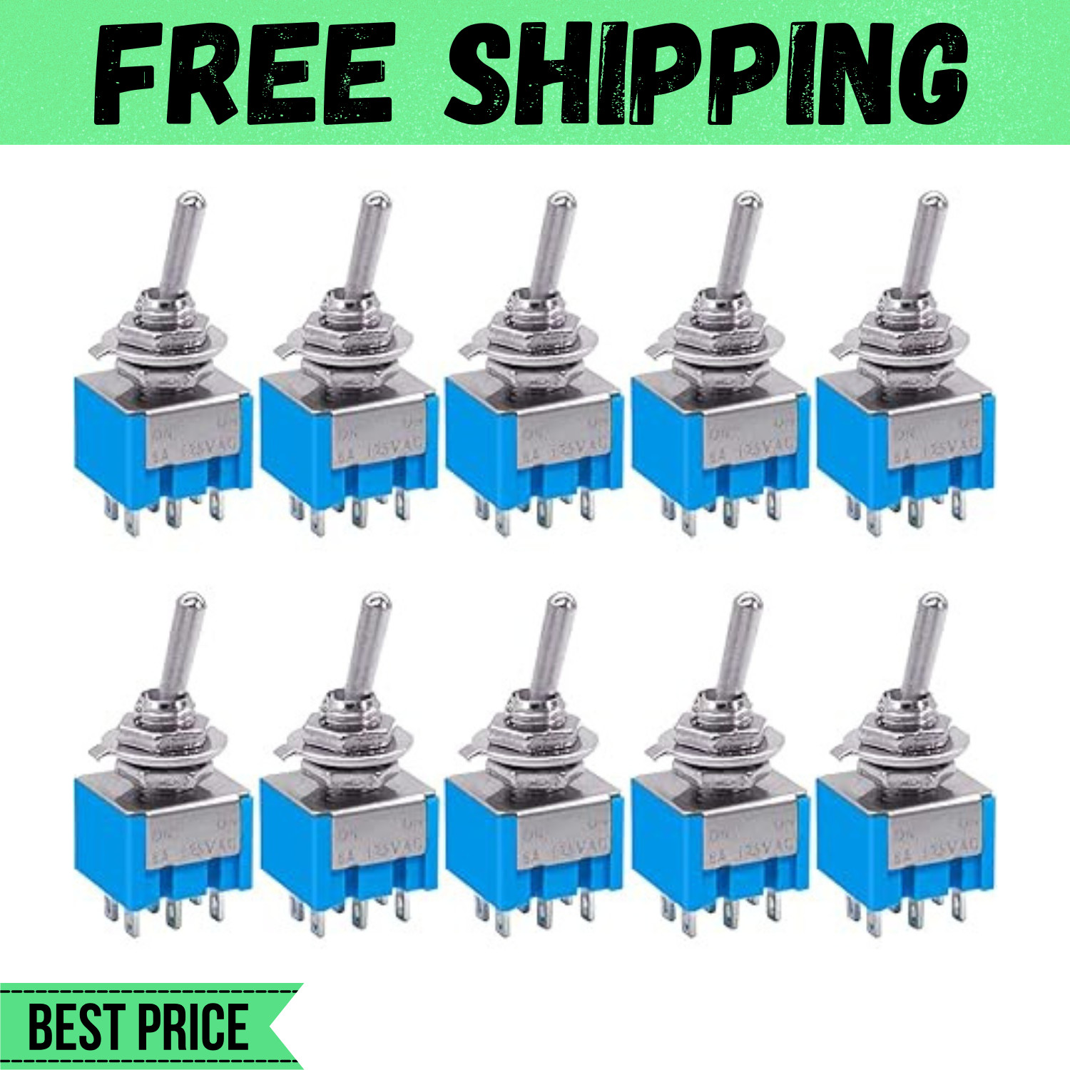 10Pcs DPDT Mini Toggle Switch 6-Pin 2 Position ON/ON Miniature Toggle Switches 6
