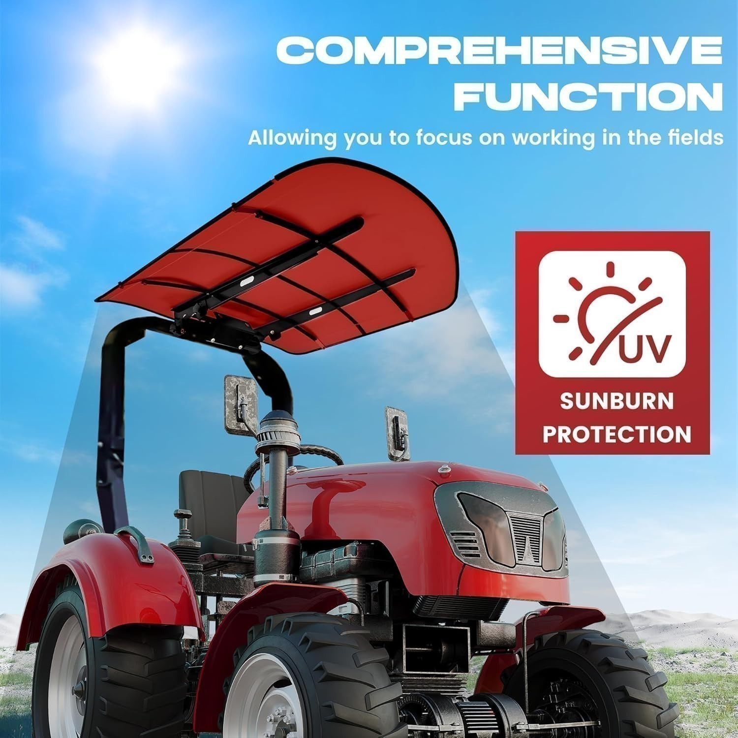 Sun Shield Tuff Top Tractor Canopy For 2″ x 2″ or 2″ x 3″ ROPS 48″ X 52″ Red NEW